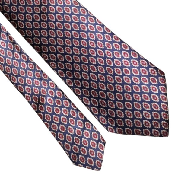 Sulka Geometric Paisley Navy Blue Primary Silk Mens Neck Tie - Picture 1 of 3